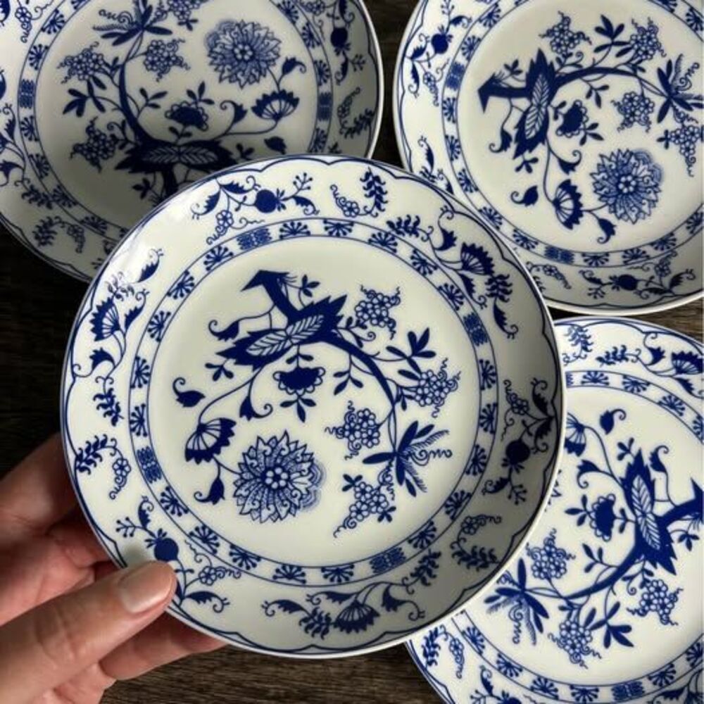 Set of 4 Blue and White Snack Plates